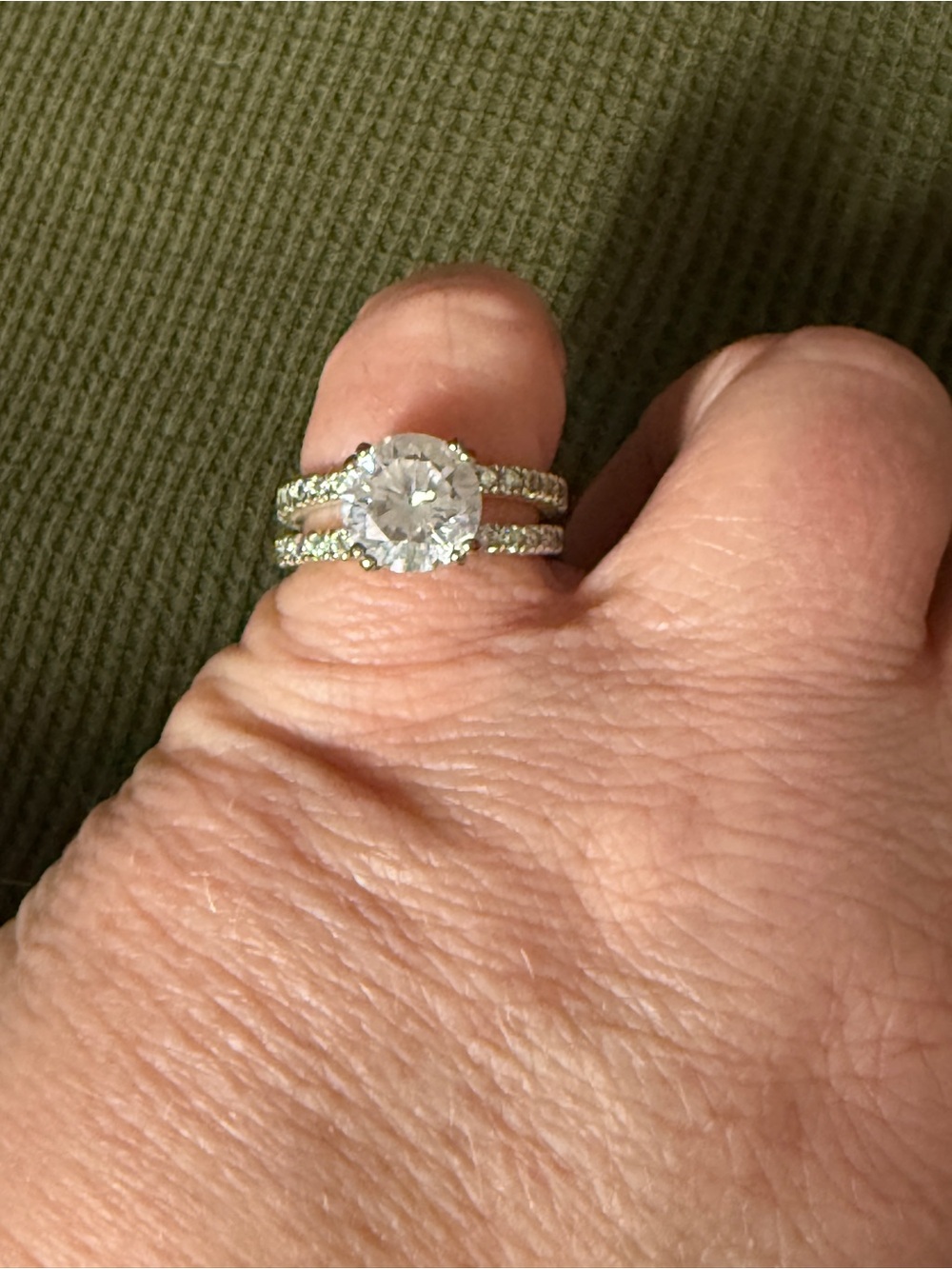 Classic Silver-Tone Round Cubic Zirconia Three-Band Ring - White